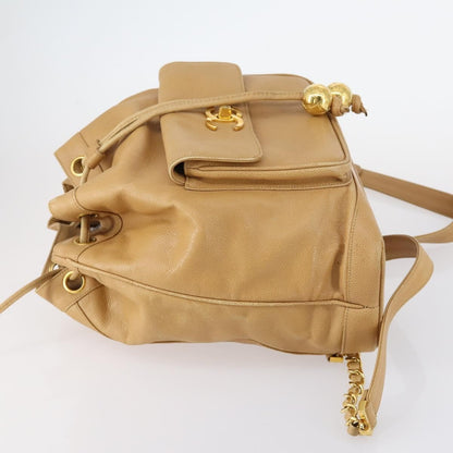 Chanel CC Front Pocket Backpack Leather, BEIGE, LEATHER, Backpack