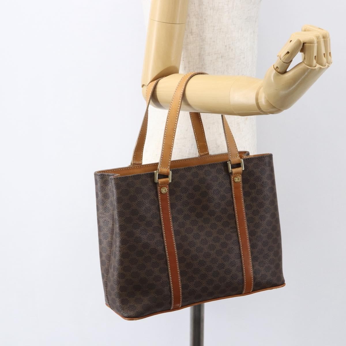 Celine Vintage Macadam Handbag Canvas and Leather, BROWN, CANVAS, Handbag