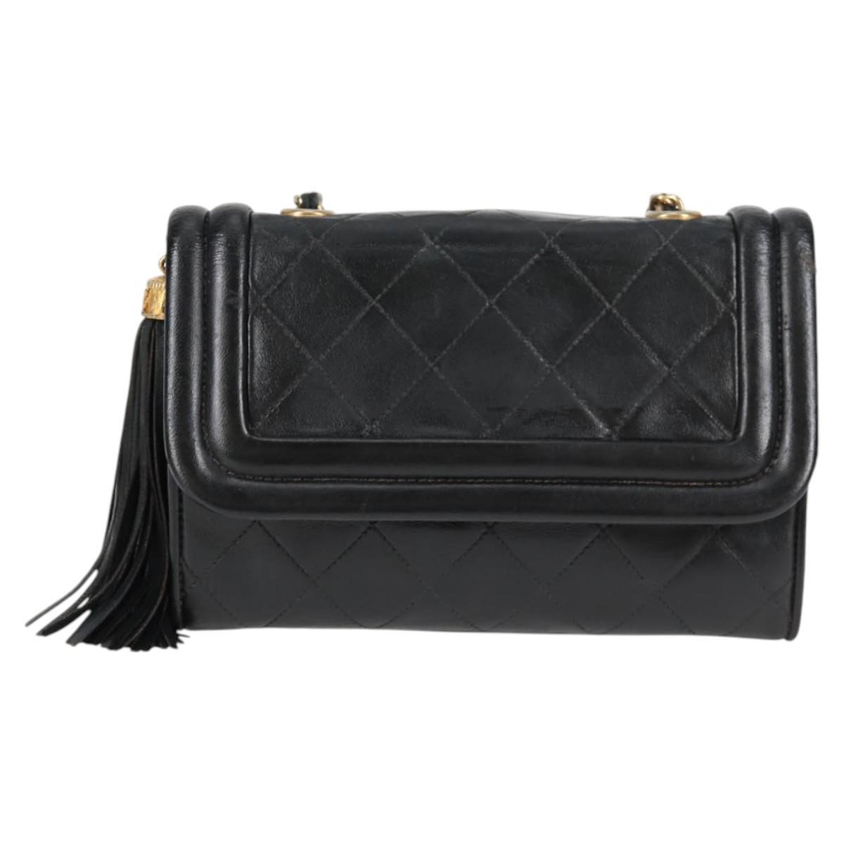 Chanel Vintage Tassel Flap Bag Leather, BLACK, LEATHER, Handbag