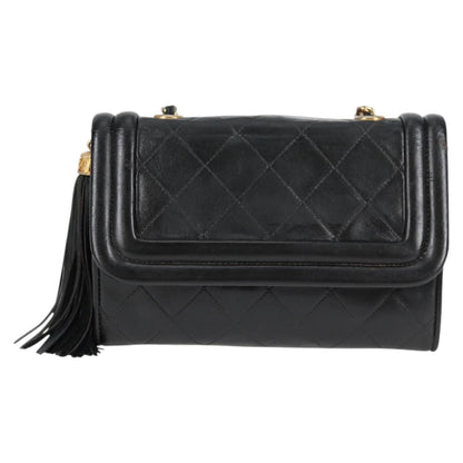 Chanel Vintage Tassel Flap Bag Leather, BLACK, LEATHER, Handbag