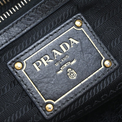 Prada Front Pocket Convertible Tote Leather, BLACK, LEATHER, Tote bag