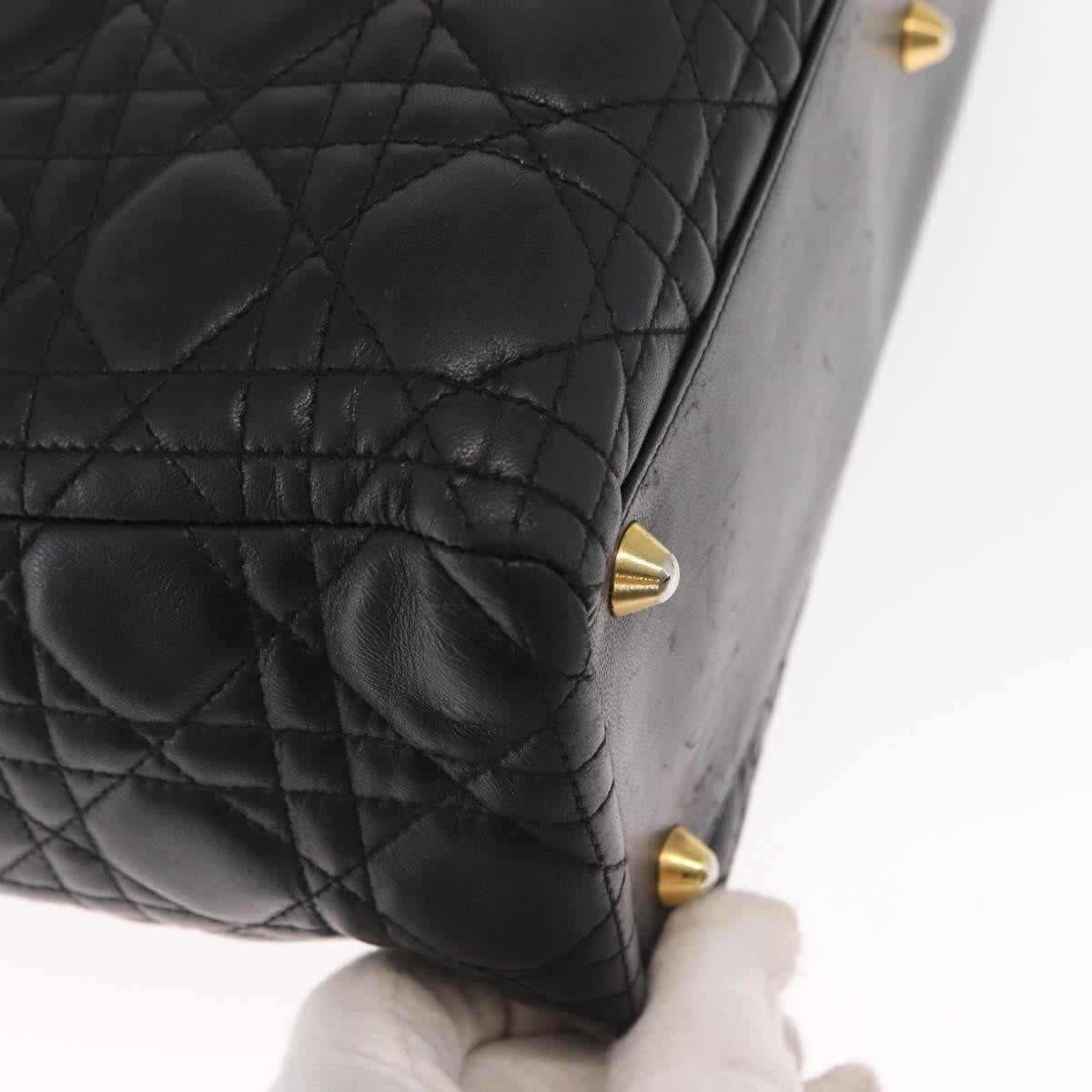 Christian Dior Vintage Lady Dior Bag Cannage Quilt Lambskin, BLACK, LEATHER, Tote bag