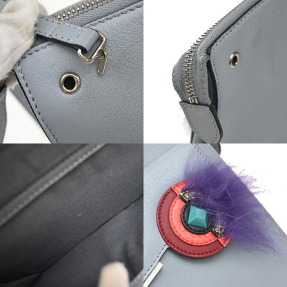 Fendi Monster Front Pocket Clutch Leather with Fur, GRAY, LEATHER, Clutche & pouche