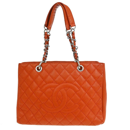 Chanel Grand Shopping Tote Quilted Caviar, ORANGE, LEATHER, Tote bag