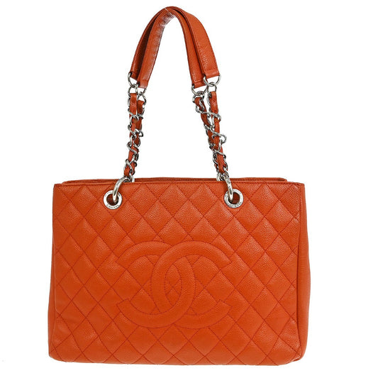 Chanel Grand Shopping Tote Quilted Caviar, ORANGE, LEATHER, Tote bag