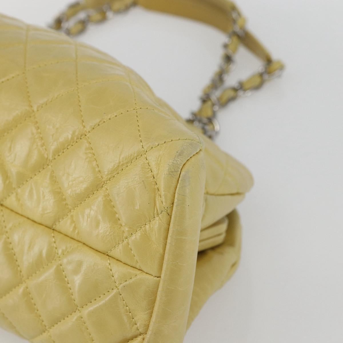 Chanel Just Mademoiselle Bag Quilted Aged Calfskin, YELLOW, LEATHER, Shoulder bag