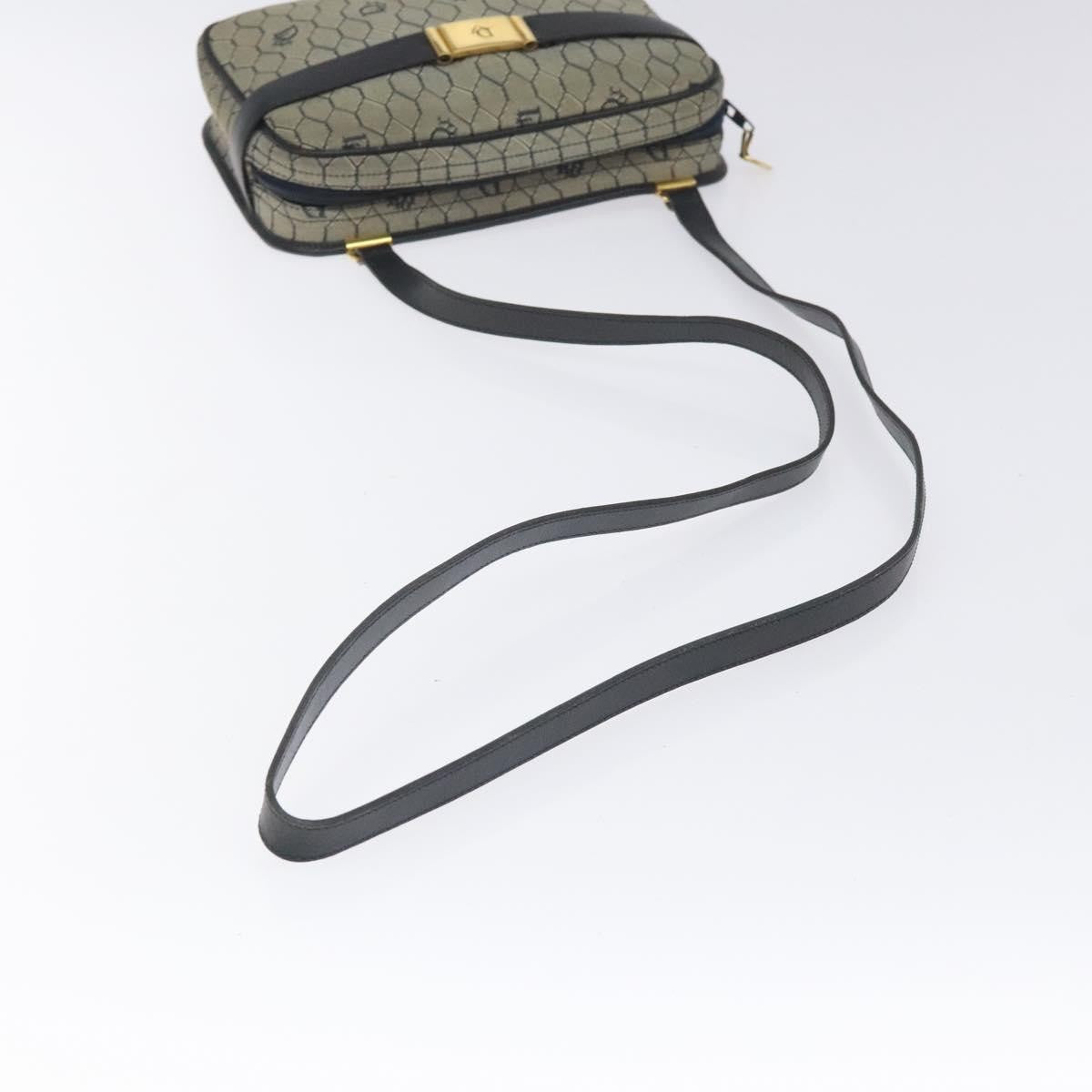 Christian Dior Vintage Honeycomb Shoulder Bag Canvas and Leather, NAVY, CANVAS, Shoulder bag