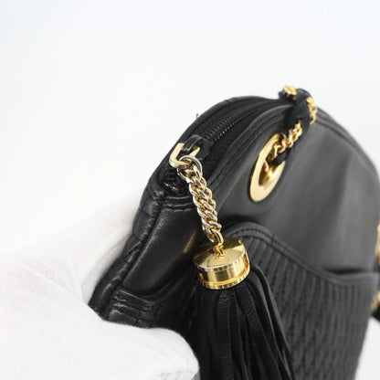 Bally Vintage Chain Shoulder Bag Quilted Leather, BLACK, LEATHER, Shoulder bag