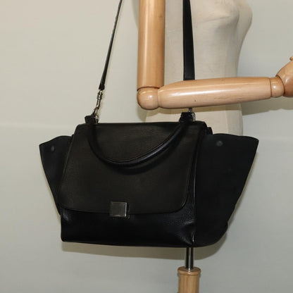 Celine Trapeze Bag Leather with Suede, BLACK, LEATHER, Handbag