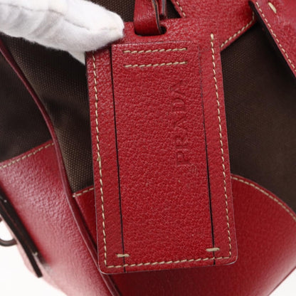 Prada Bowler Bag Canvas with Leather, BROWN, CANVAS, Handbag