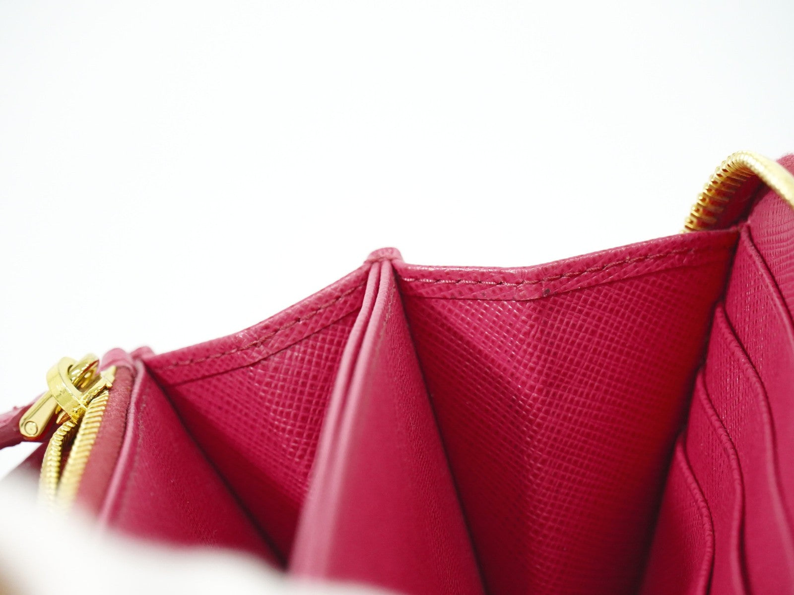 Prada Zip Around Tab Wallet Saffiano Leather, PINK, LEATHER, Wallets