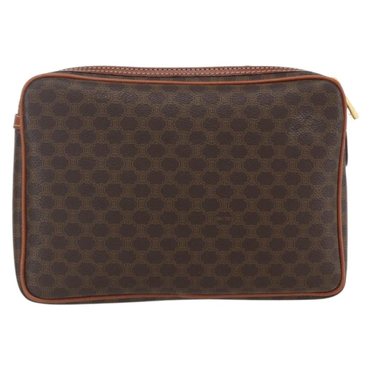 Celine Macadam Pochette Canvas and Leather, BROWN, PVC, Clutche & pouche