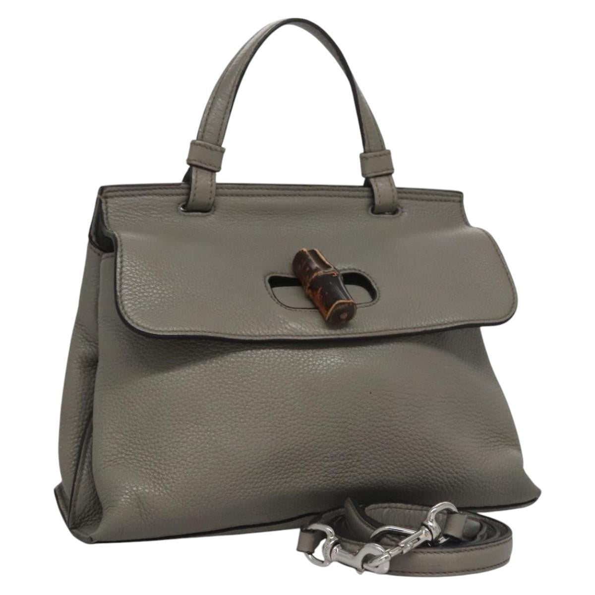 Gucci Bamboo Daily Top Handle Bag Leather, GRAY, LEATHER, Handbag