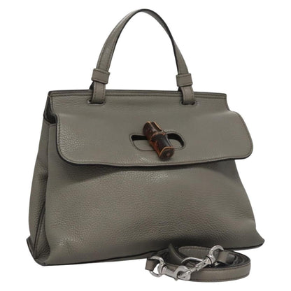 Gucci Bamboo Daily Top Handle Bag Leather, GRAY, LEATHER, Handbag