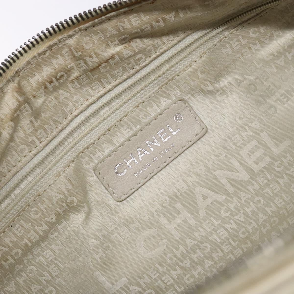 Chanel Square Stitch Duffle Bag Quilted Caviar, WHITE, LEATHER, Travel bag