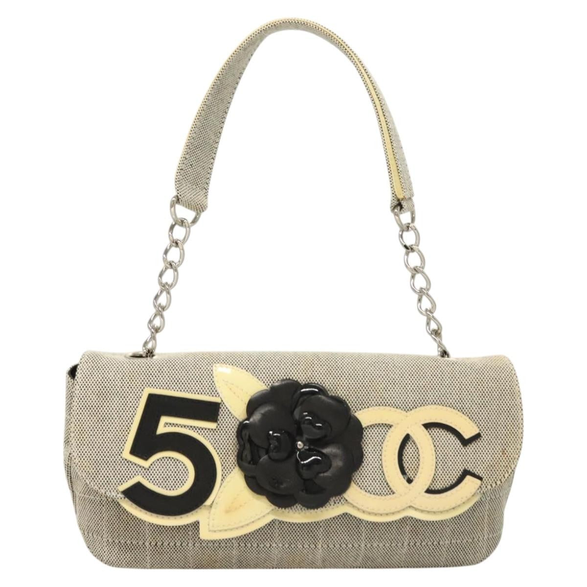 Chanel Camellia No.5 Flap Bag Canvas, GRAY, CANVAS, Handbag