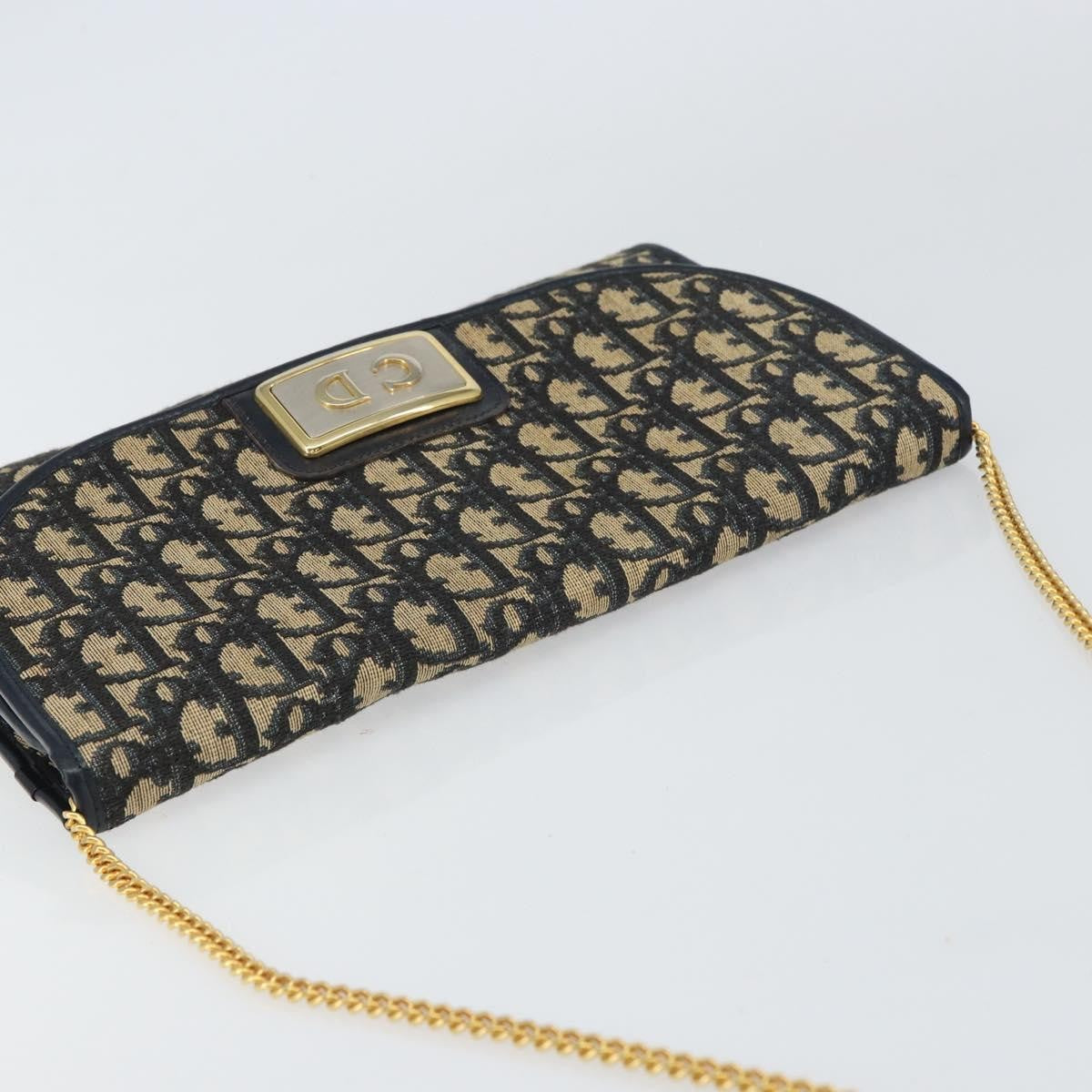 Christian Dior Vintage CD Chain Flap Shoulder Bag Diorissimo Canvas, NAVY, CANVAS, Shoulder bag