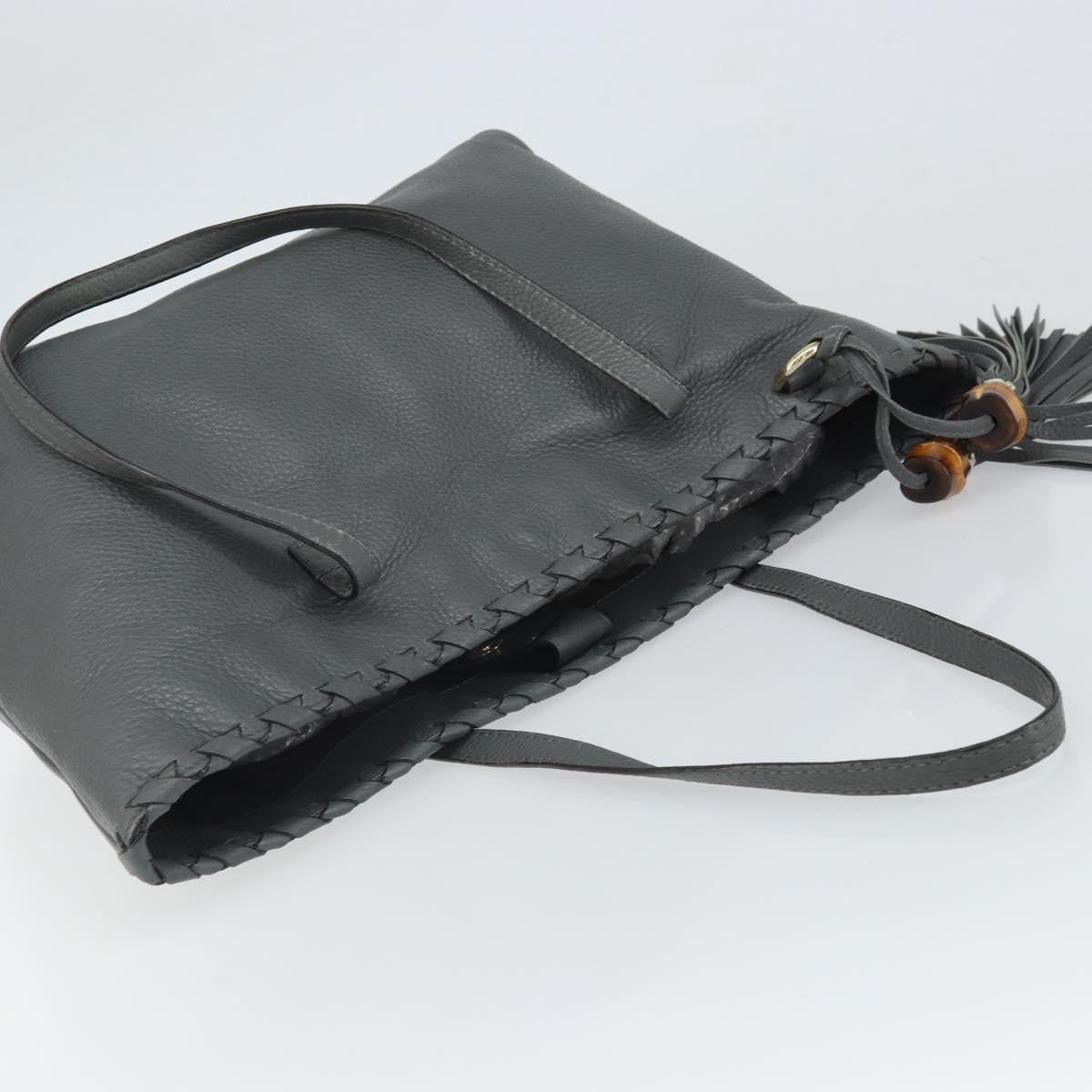 Gucci Bamboo Tassel Tote Leather, GRAY, LEATHER, Tote bag