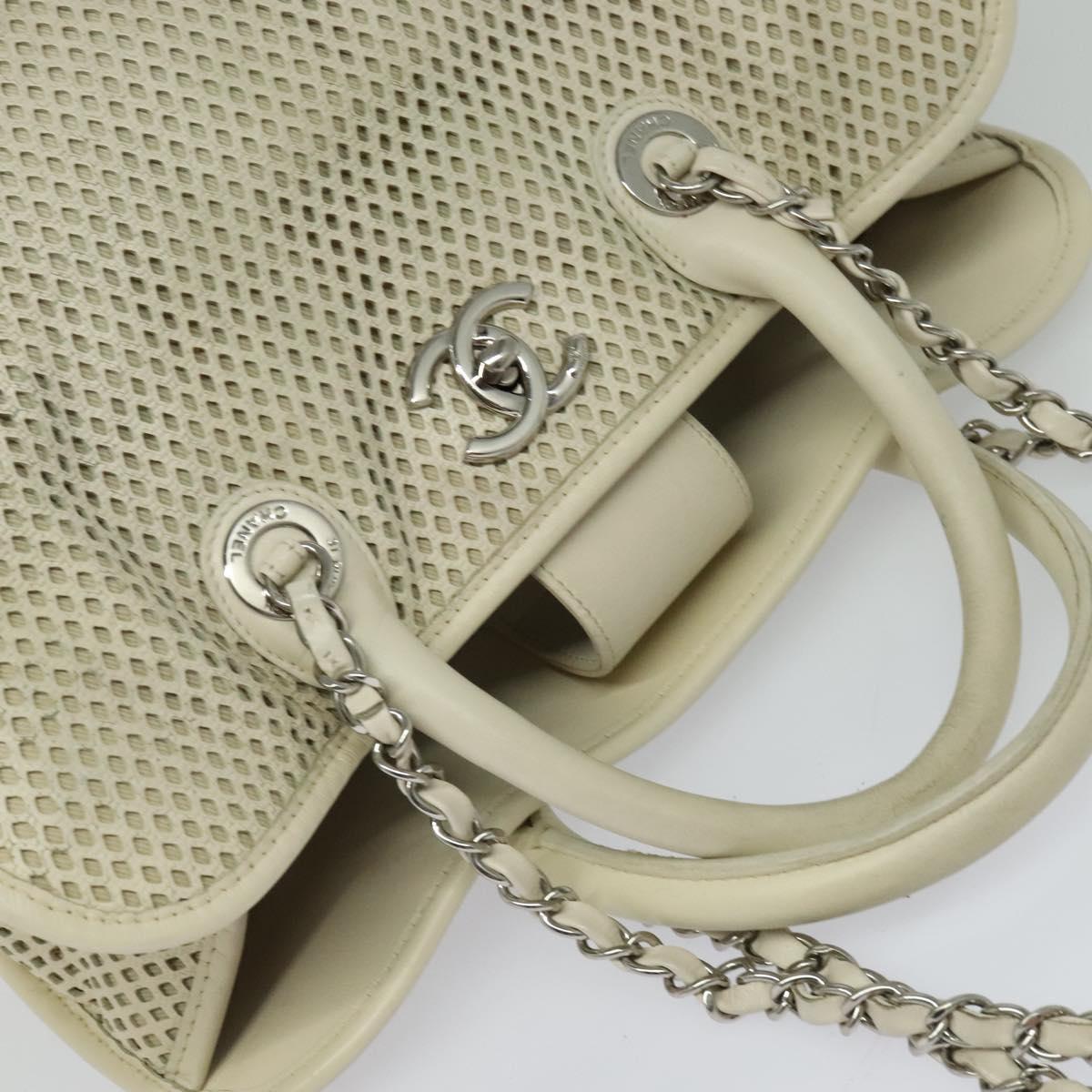 Chanel Deauville Tote Perforated leather, WHITE, LEATHER, Tote bag