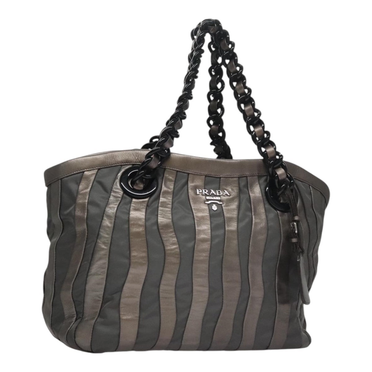 Prada Waves Chain Tote Leather and Tessuto, SILVER, LEATHER, Tote bag