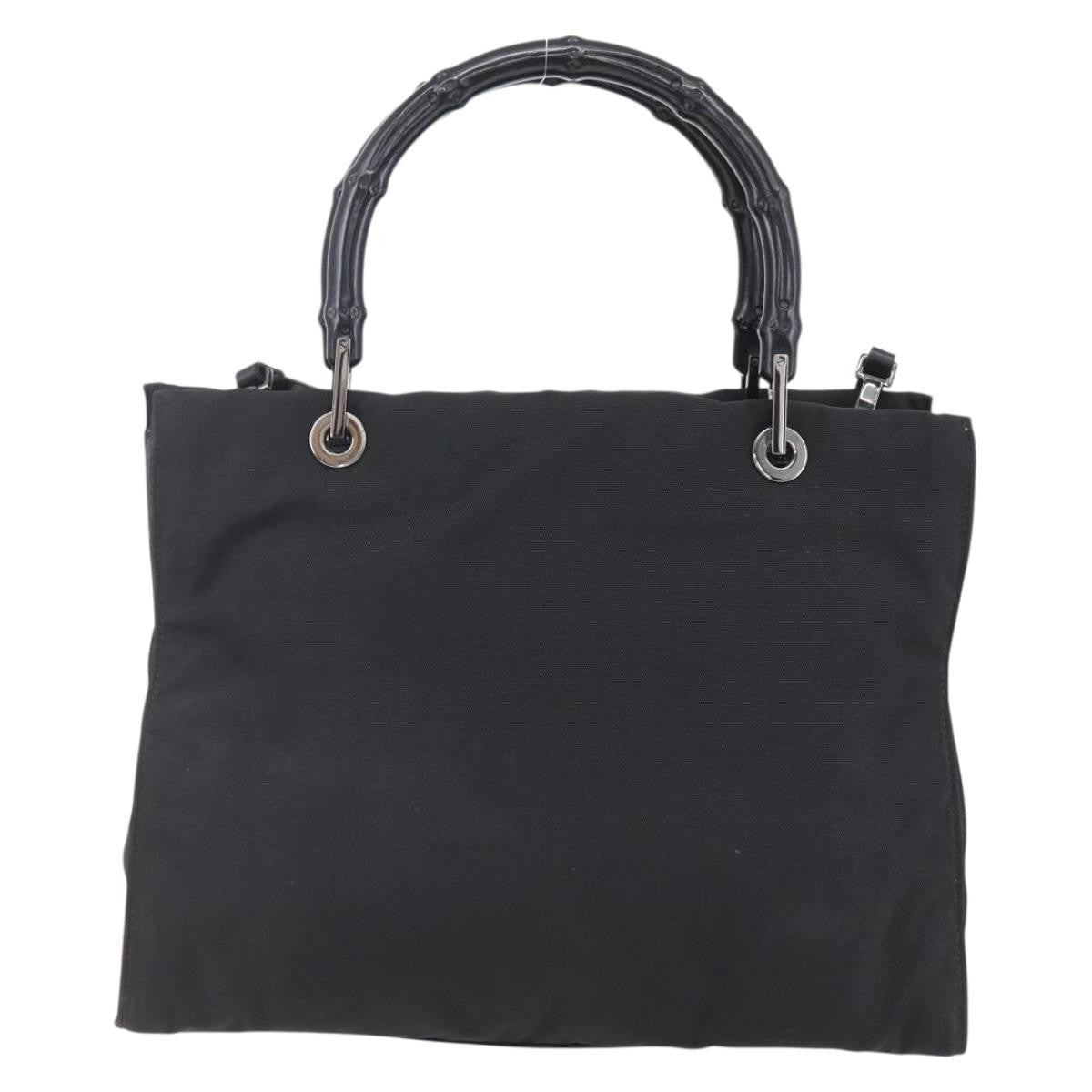 Gucci Vintage Bamboo Handle Tote Nylon, BLACK, NYLON, Handbag