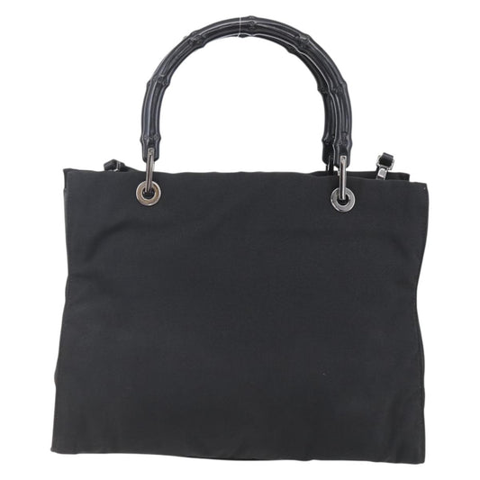 Gucci Vintage Bamboo Handle Tote Nylon, BLACK, NYLON, Handbag