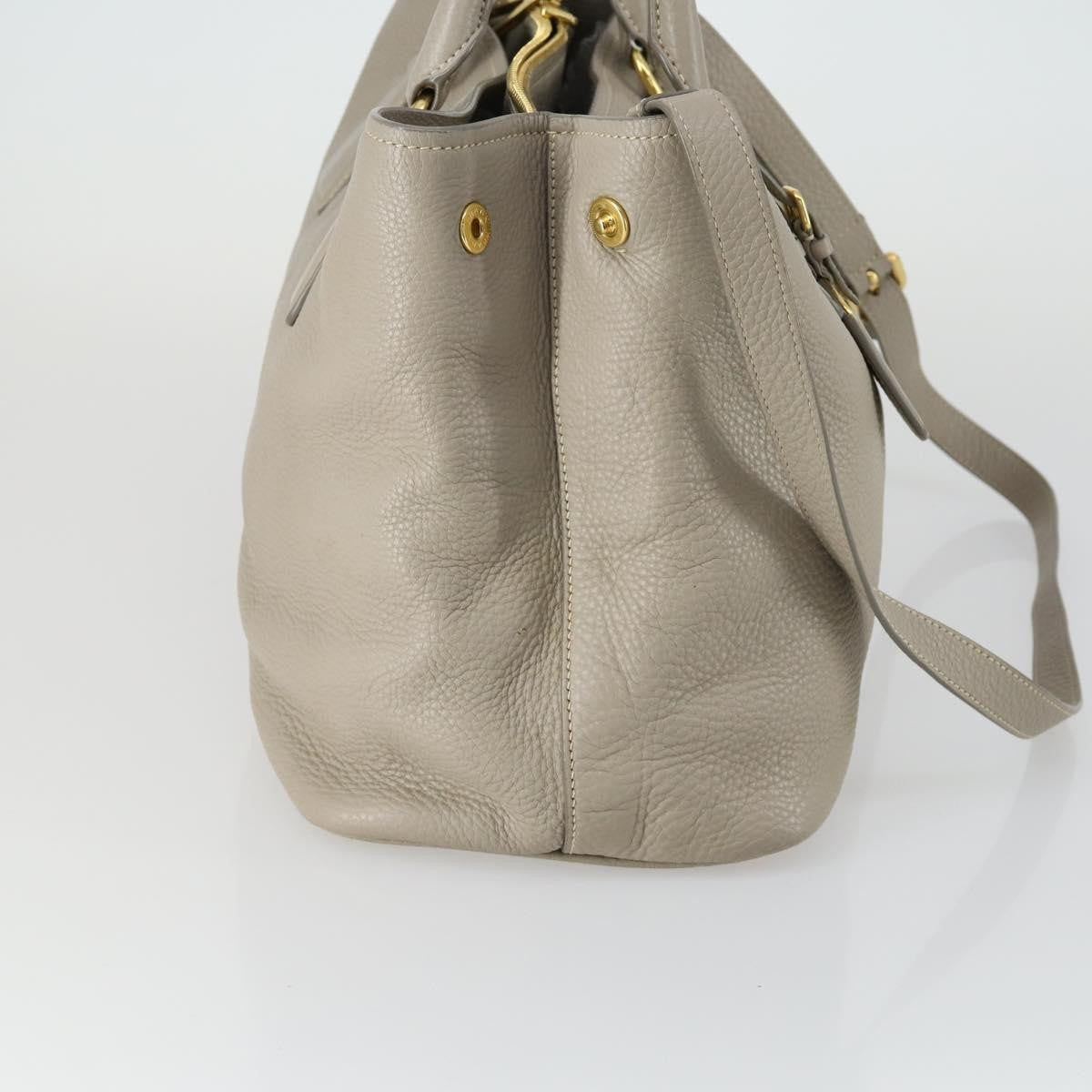 Prada Convertible Shopper Tote Vitello Daino, GRAY, LEATHER, Tote bag