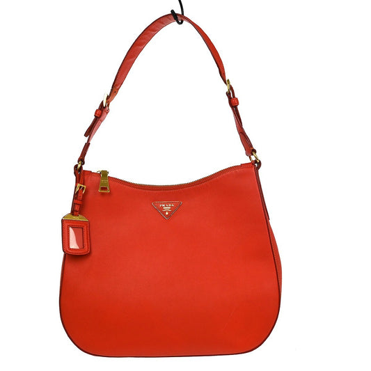 Prada Lux Zip Hobo Saffiano Leather, RED, LEATHER, Shoulder bag