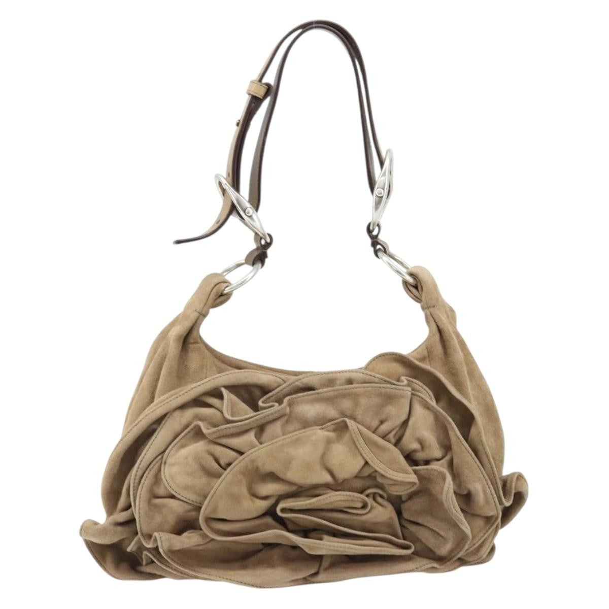 Saint Laurent Vintage Shoulder Bag Suede, BEIGE, SUEDE, Shoulder bag