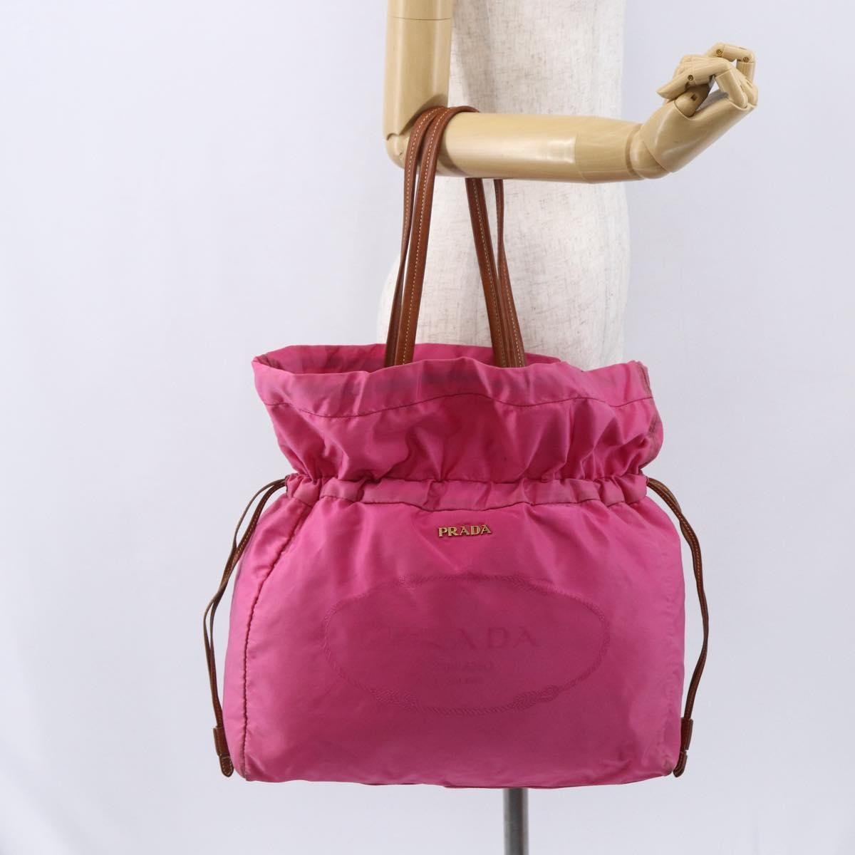 Prada Logo Drawstring Tote Tessuto, PINK, NYLON, Tote bag