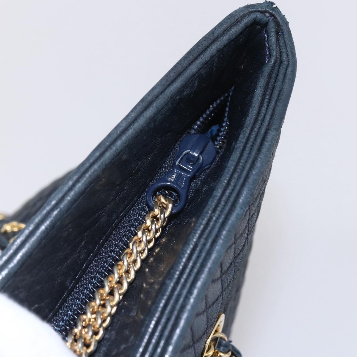 Bally Vintage Chain Shoulder Bag Quilted Leather, NAVY, LEATHER, Shoulder bag