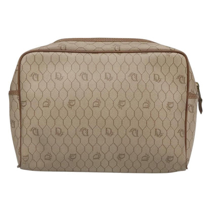 Christian Dior Vintage Honeycomb Zip Pouch Coated Canvas, BEIGE, CANVAS, Clutche & pouche