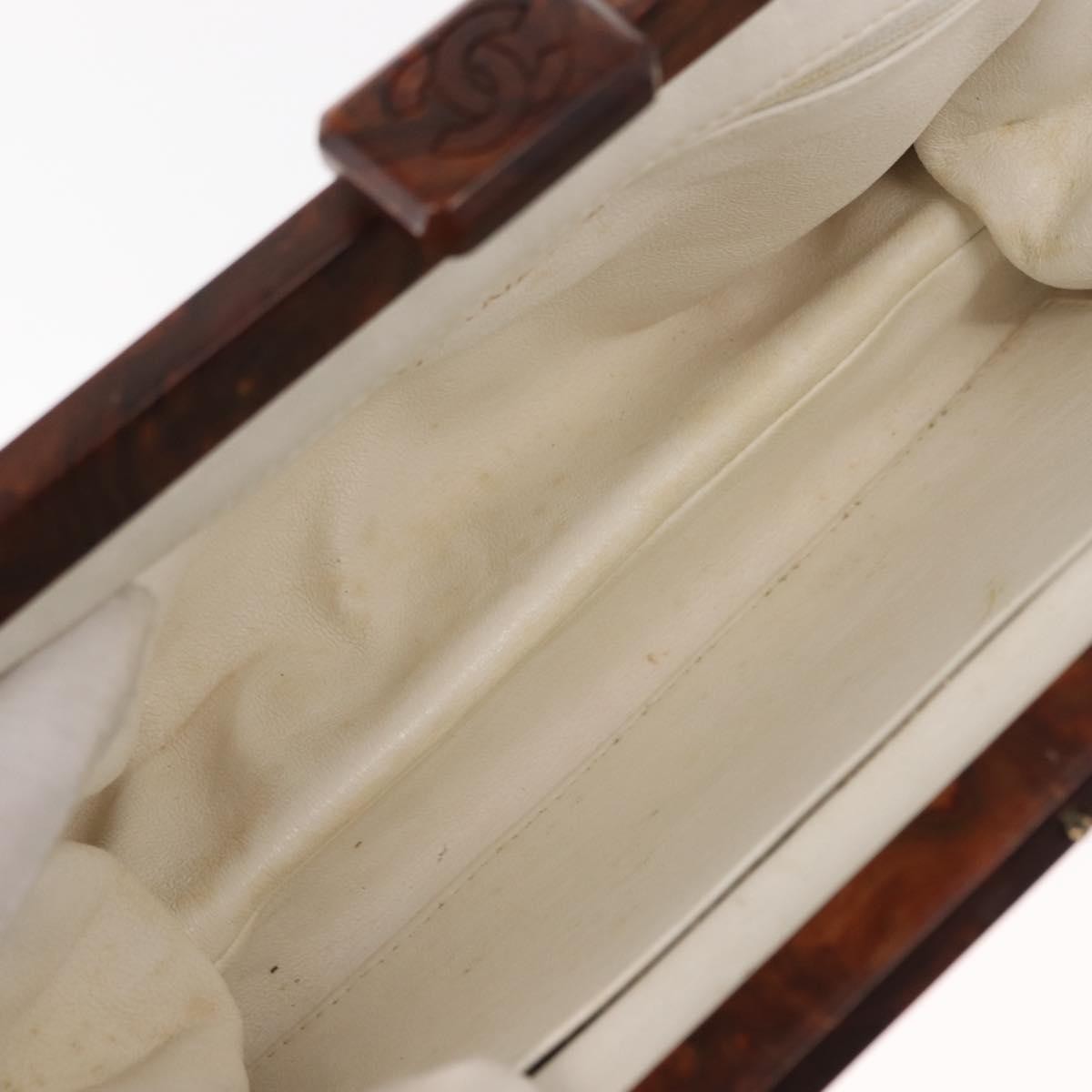 Chanel Wooden Frame Striped Shoulder Bag Leather, WHITE, LEATHER, Shoulder bag