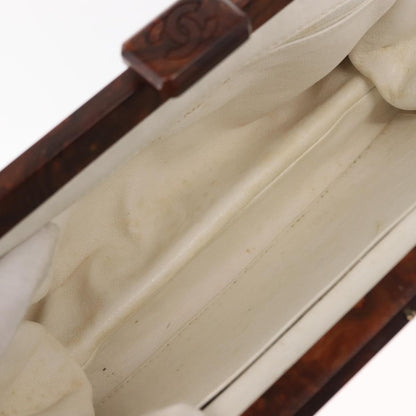 Chanel Wooden Frame Striped Shoulder Bag Leather, WHITE, LEATHER, Shoulder bag