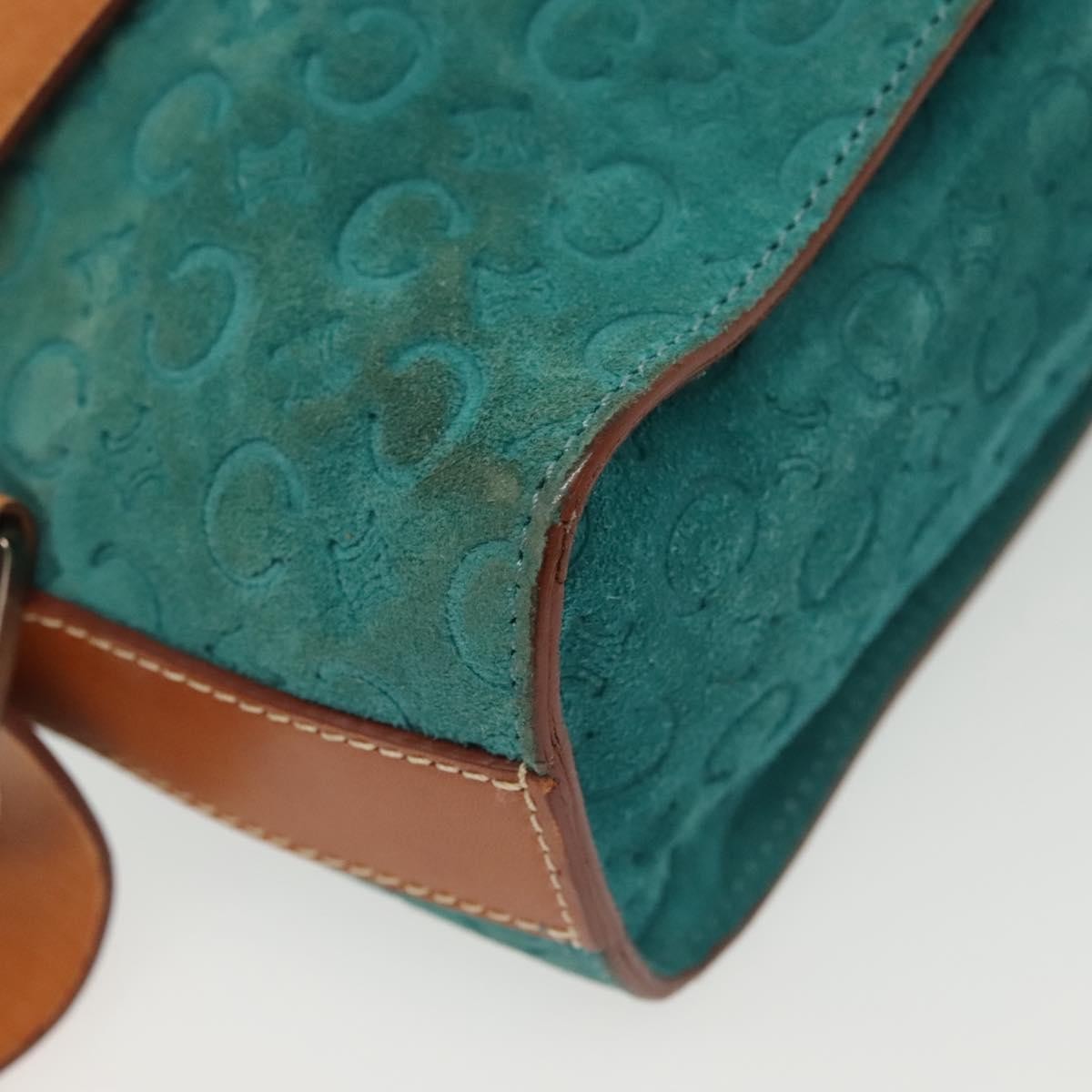 Celine Macadam Shoulder Bag Canvas, TURQUOISE, SUEDE, Shoulder bag