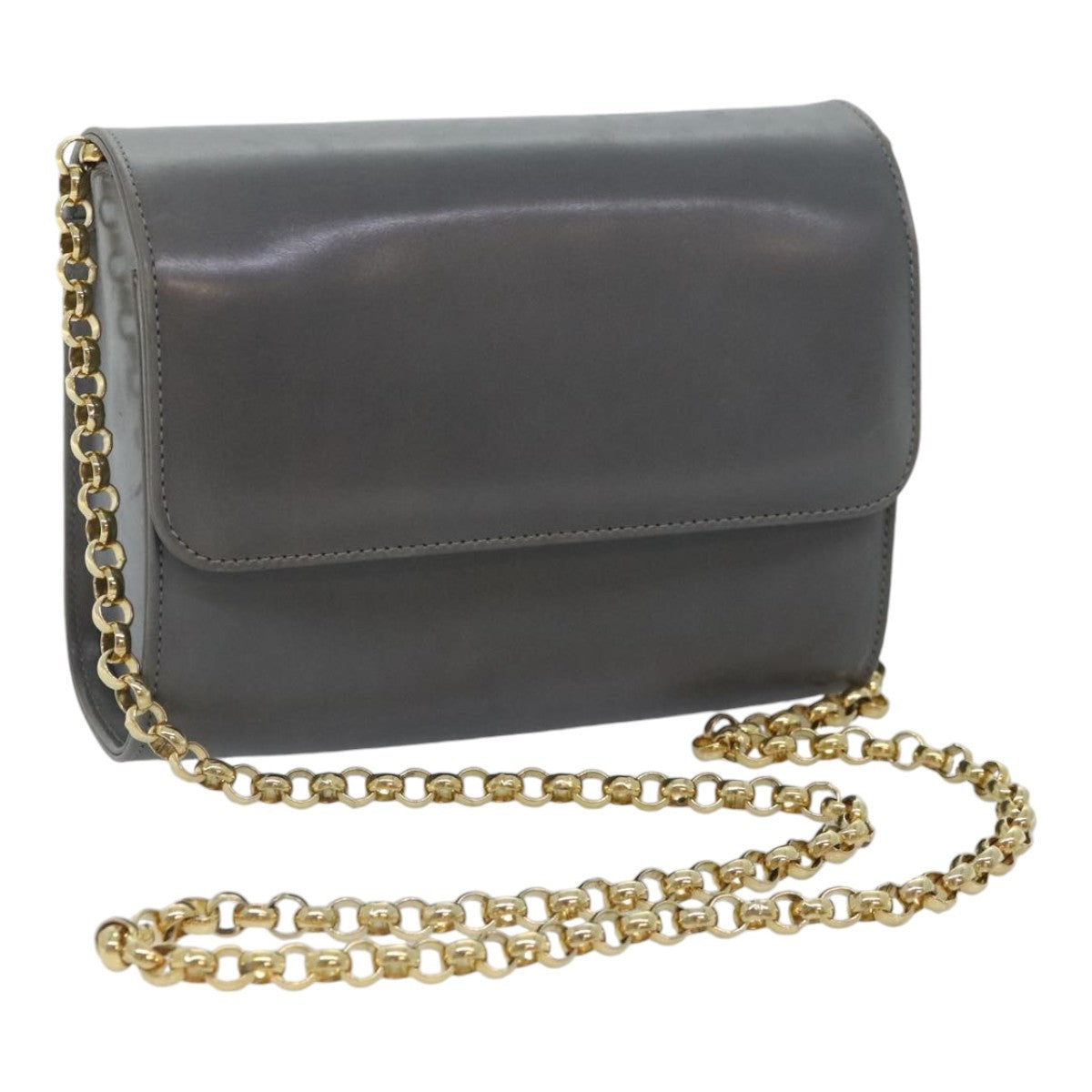Salvatore Ferragamo Vintage Flap Chain Shoulder Bag Leather, GRAY, LEATHER, Shoulder bag