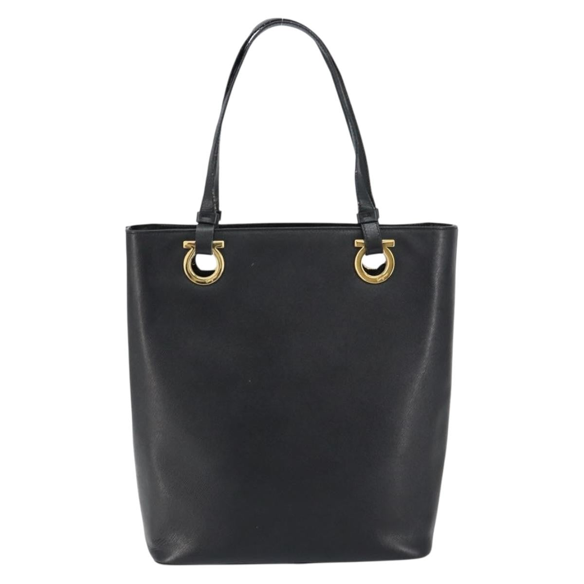 Salvatore Ferragamo Gancini handbag Leather, BLACK, LEATHER, Handbag