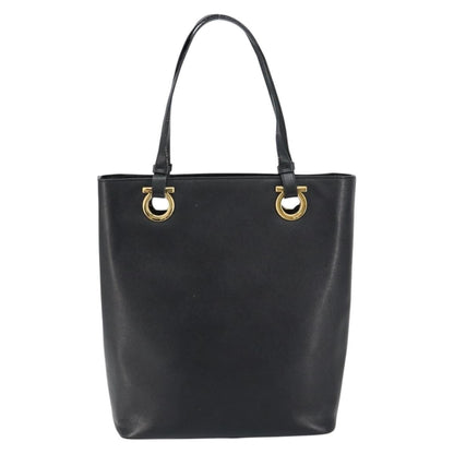 Salvatore Ferragamo Gancini handbag Leather, BLACK, LEATHER, Handbag