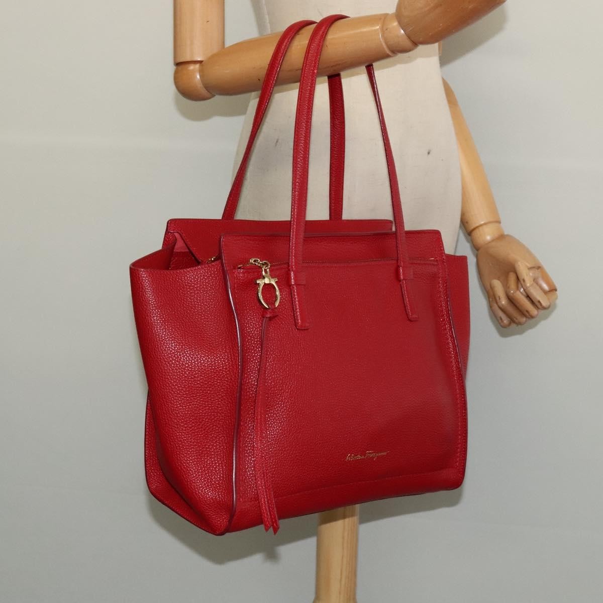 Salvatore Ferragamo Amy Tote Pebbled Leather, RED, LEATHER, Tote bag