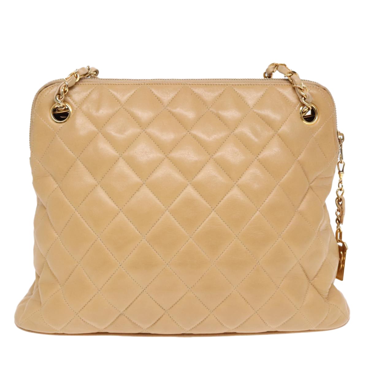 Chanel Vintage Chain Shoulder Bag Quilted Lambskin, BEIGE, LEATHER, Shoulder bag