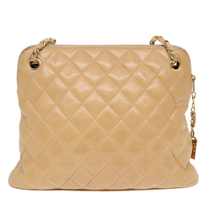 Chanel Vintage Chain Shoulder Bag Quilted Lambskin, BEIGE, LEATHER, Shoulder bag