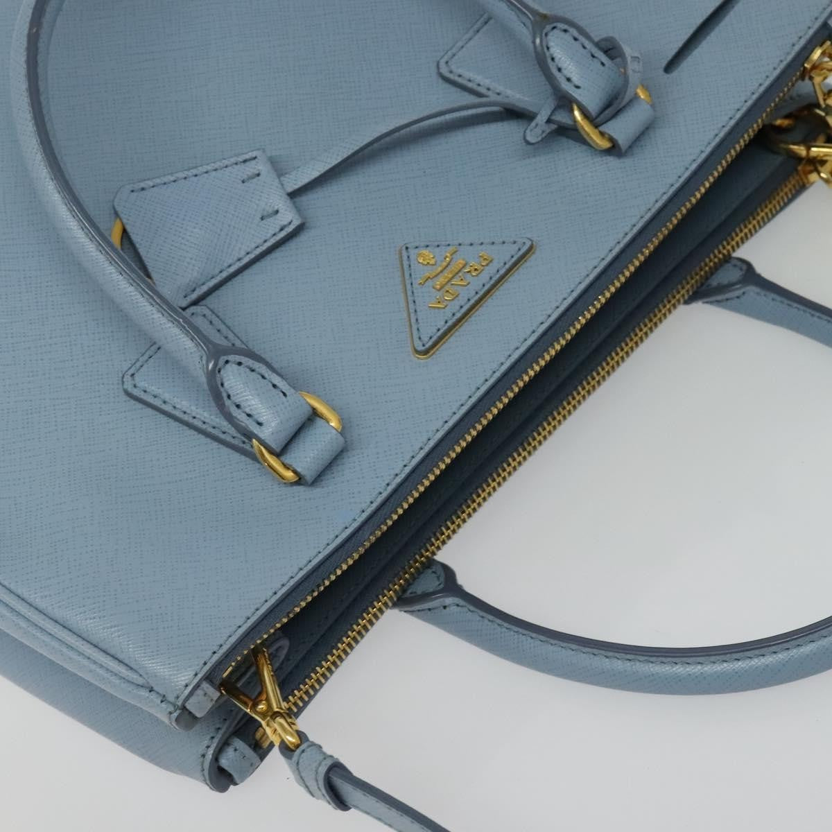 Prada Double Zip Lux Tote Saffiano Leather, BLUE, LEATHER, Handbag