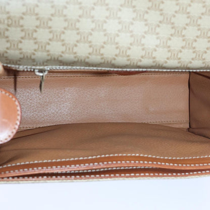 Celine Vintage Macadam Circle Logo Shoulder Bag Canvas and Leather, Beige, Canvas, Shoulder Bag