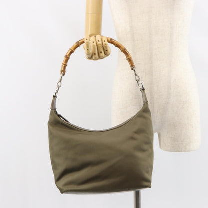 Gucci Vintage Bamboo Shoulder Bag Nylon, KHAKI, NYLON, Shoulder bag
