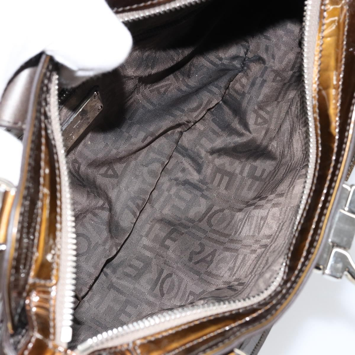 Salvatore Ferragamo Gancini handbag Patent leather, BROWN, PATENT_LEATHER, Handbag