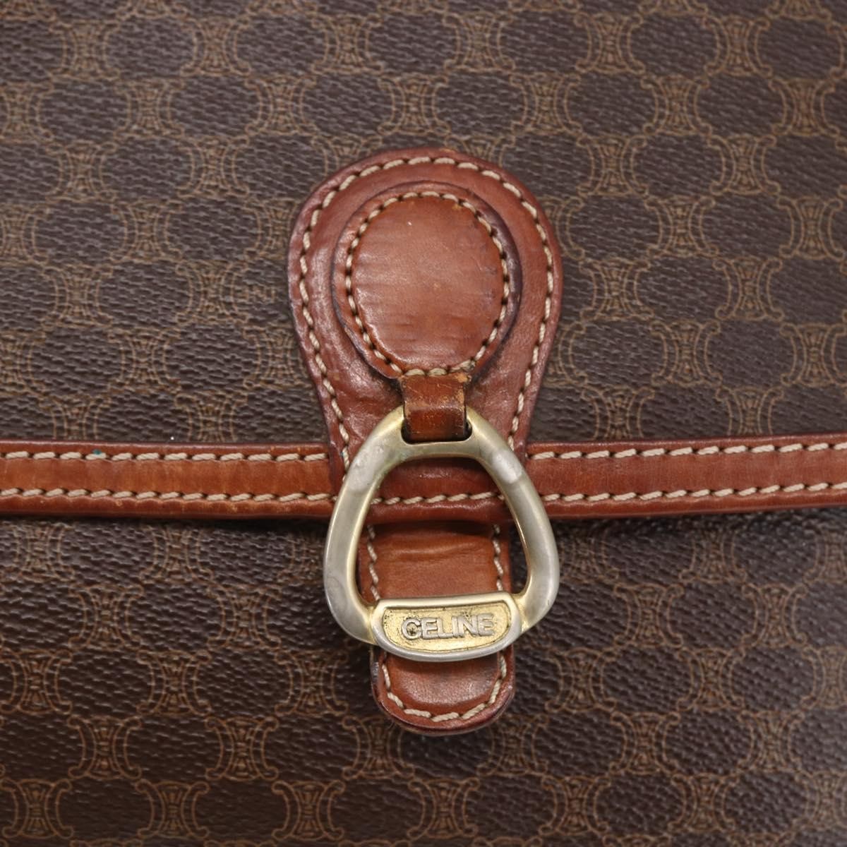 Celine Vintage Macadam Shoulder Bag Canvas and Leather, BROWN, CANVAS, Shoulder bag