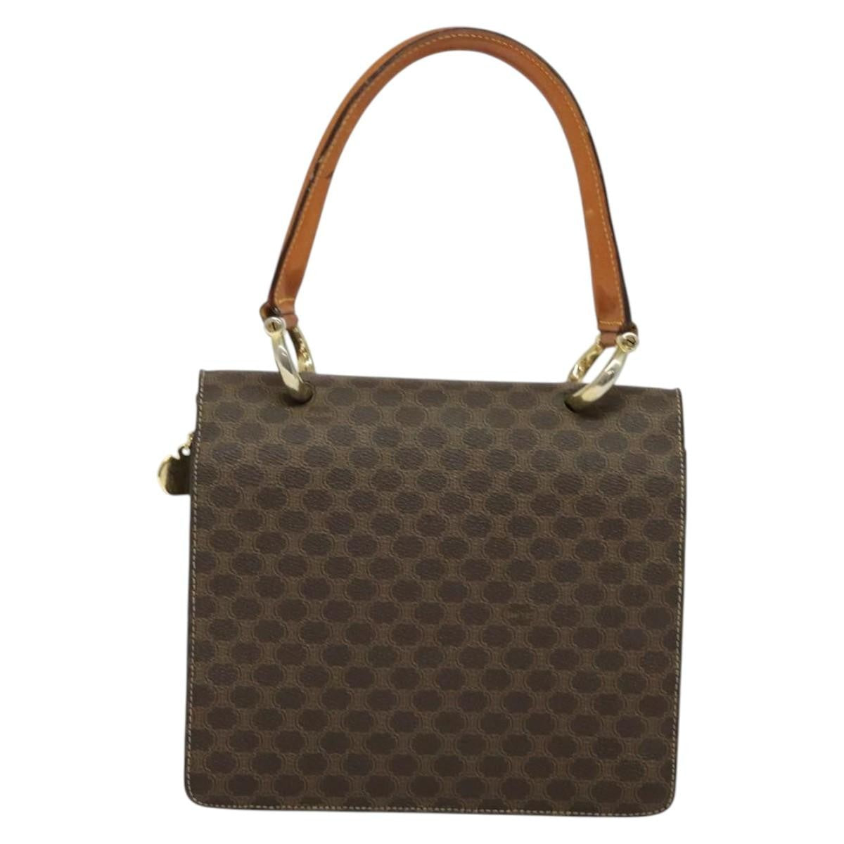 Celine Macadam Handbag Macadam with leather, BROWN, CANVAS, Handbag