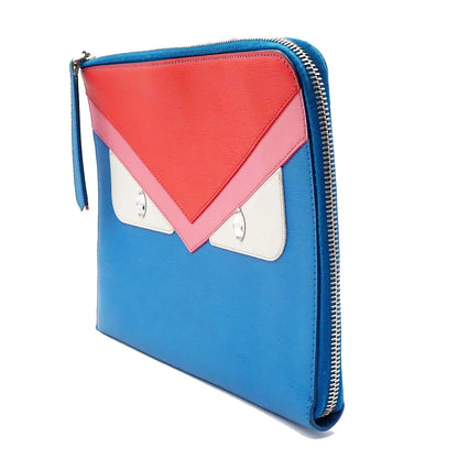 Fendi Monster Clutch Leather, BLUE, LEATHER, Clutche & pouche