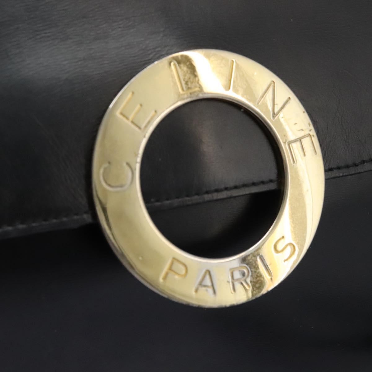 Celine Vintage Circle Logo Crossbody Bag Leather, BLACK, LEATHER, Crossbody bag