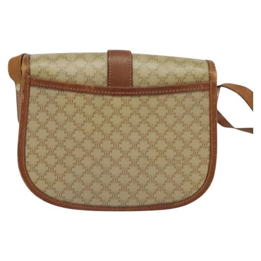 Celine Vintage Macadam Shoulder Bag Canvas and Leather, Beige, Canvas, Shoulder Bag